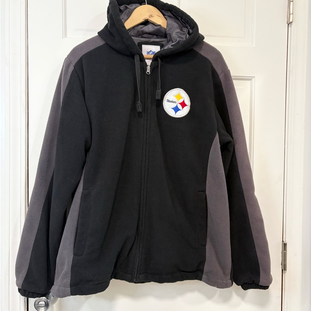 Pittsburgh Steelers Fleece Jacket Men’s L Black Hooded Full‎ Zip NFL Football